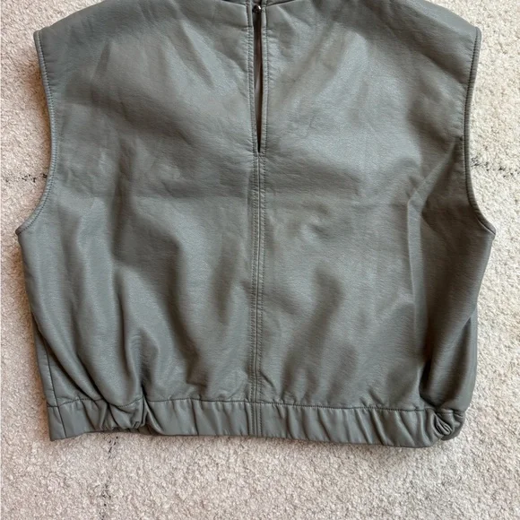 Maeve Stone Olive Faux Leather Cowl Neck Top - Picture 4 of 4